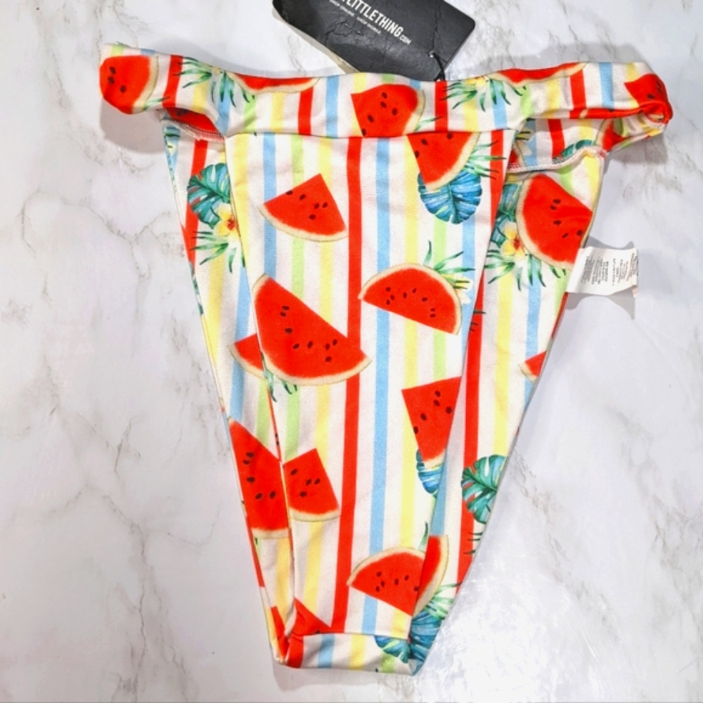 5/$18 NWT Pretty Little Thing High Waisted Watermelon Print Stripe Bikin…